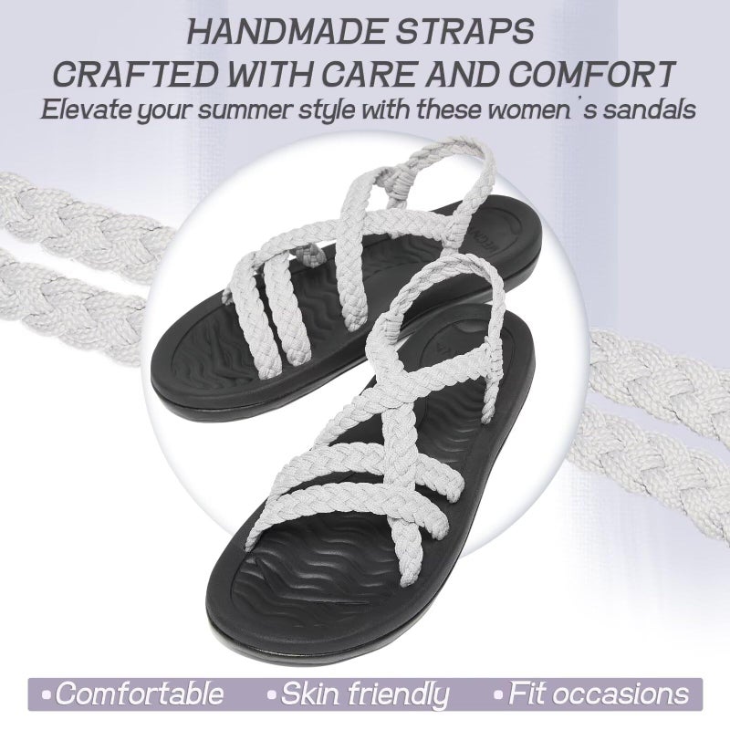MEGNYA Women's Cushion Athletic Sport Shoes, Cute Lightweight Braided Slide Sandals with Arch Support, Comfortable Walking Sandals for Outdoor Activieies Urban Grey Size 8 - Image 4